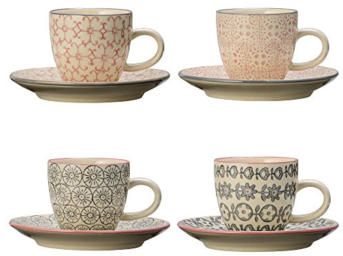 Bloomingville Cozy Becher 4er Set, Keramik, 4 Stück (1er Pack), 4, Rosa