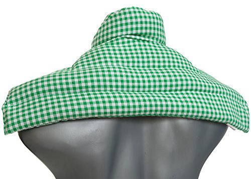Saco térmico de semillas - verde y blanco - Cojín espalda superior, nuca y hombros con cuello - Almohada cervical - Pepitas de uva -