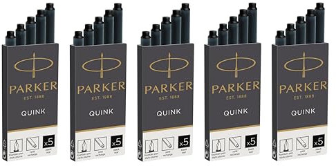 Parker Long Black Ink Cartridges For Fountain Pens - Pack of 25