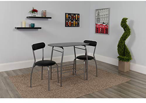 Flash Furniture Glas-Esstisch und Stühle, Metall, schwarz, 3-teiliges Set