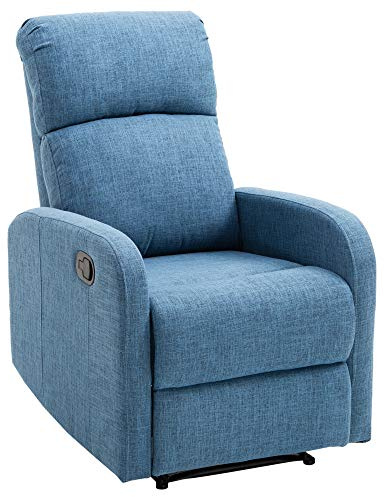 HOMCOM Poltrona Relax Reclinabile Manuale con Poggiapiedi Portata 125kg Tessuto di Lino 67 × 83 × 107cm Blu