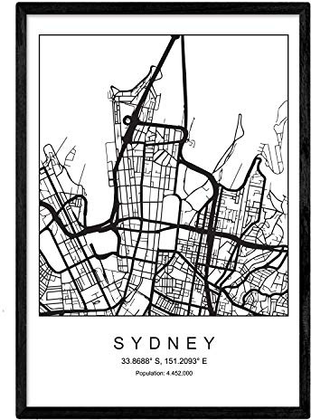 Mappa della mappa della città Stuttgart stile nordico in bianco e nero. Poster A4 incorniciato con cornice nera carta stampata 250 gr. Immagini, fogli e poster per salone e camera da letto