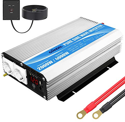 GIANDEL Inverter a onda sinusoidale pura 2000W Invertitore di Potenza Convertitore DC 12V a AC 220V 230V con telecomandoler & prese AC doppie per RV Truck Car