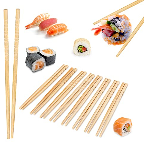 Relaxdays ASIA DELUXE Essstäbchen, 10 Paar, wiederverwendbare Stäbchen, Chopsticks Set, rutschfest, 24 cm, Bambus, natur