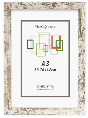 CHELY INTERMARKET MOD204 Marco Fotos Decorativo Estilo Clásico Vintage A3 Madera MDF con Metacrilato Diseño Montaje Vertical Horizontal Ideal Diplomas Certificados Fotografías