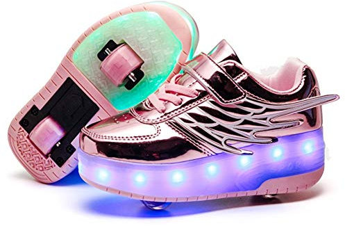 Lovelysi Unisex Jungen Mädchen LED Licht Skateboardschuhe mit Rollen Drucktaste Einstellbare,USB Wiederaufladbar,Flügel Inline Skates,Outdoor Sport Gymnastik Running Sneaker