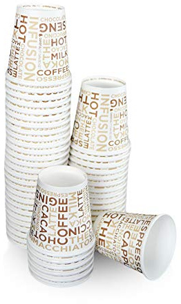 PZ 100 BICCHIERI BIANCO DECORATO IN CARTA CAFFÈ 4 OZ (CL 10) BICCHIERINO IDEALE PER CAFFE E ASPORTO