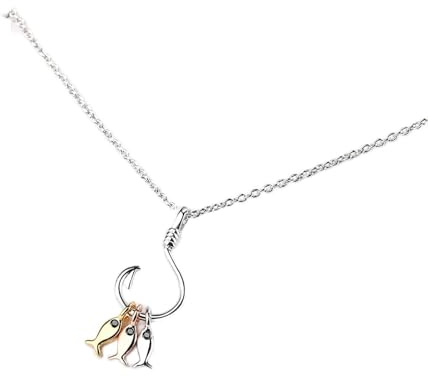 HCMA 925 Sterling Silber Nette Drei Kleine Fische Anhänger Halskette Mit Angelhaken Charms Schmuck Für Beste Freundin Geschenk