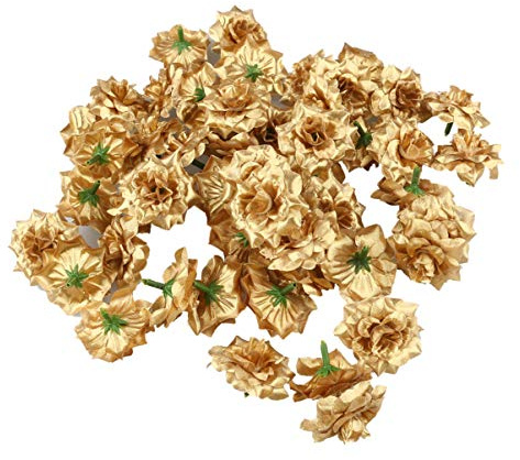 Ciieeo 50stücke Künstliche Rosenköpfe Aus Seide Und Kunststoff in Gold Lebensechte Hochzeitsrosen Zur Dekoration Von Hüten Kleidung Und Fotoalben