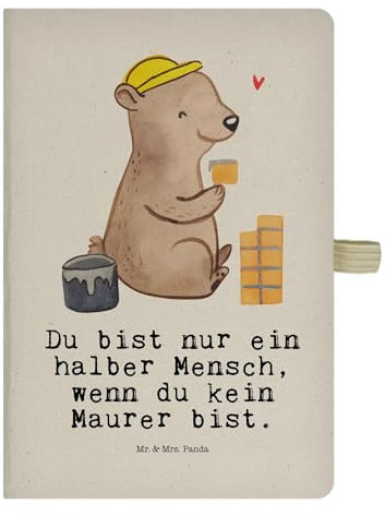 Mr. & Mrs. Panda DIN A4 Baumwoll Notizbuch Maurer Herz - Geschenk, Beruf, Schenken, Eintragebuch, Notizen, Notizblock, Adressbuch, Tagebuch, Rente,