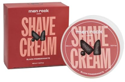 Men Rock Schwarzer Granatapfel Rasiercreme - Erfrischende Nassrasiercreme mit Schwarzem Pfeffer Noten, 100ml