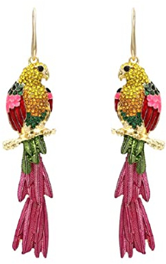 LongcreekX Parrot Earrings for Women, Cute Bird Tassel Dangle Earrings, Rainbow Parrot Branch Hypoallergenic, Bohemian Drop Earrings, Nickel Free, Polished, Cubic Zirconia Stones