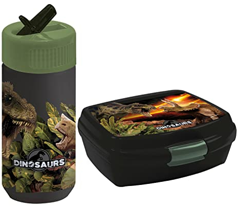 GOLDKIDS Dino - Contenitore per il pranzo con dinosauro, 17 x 14 x 6 cm, per il pranzo, per la colazione, per la scuola, il tempo libero, in plastica, con ciondolo luminoso