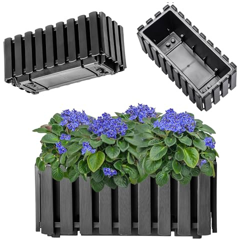 KADAX Balkongblomlåda, 2 storlekar balkonglåda, blomkruka i lamellstil, lantlig blomlåda, växtkruka med gummilock, lätt blomkruka (40 cm/antracit)