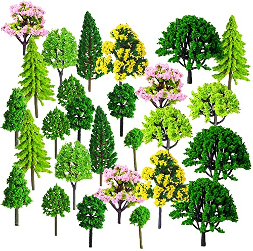 Pamtns 55 Pezzi Alberi Modello Misto Plastica Piante Artificiale Alberi Modello Alberi in Miniatura Misto Treno Alberi Verde Albero del Diorama Plastic Mini Alberi Modello per Paesaggio DIY