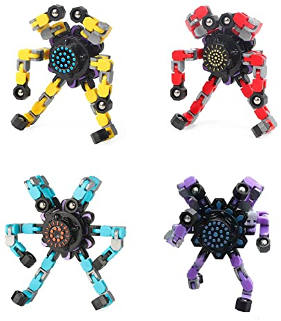 BSITSSS 4 Piezas Fidget Spinner, Spinner Robot Transformables y Fluorescentes, Spinner niños Antiestrés Giratorio Portátil, Fidget Spinner Pack Juguetes Regalo Multifuncional para Adultos y niños