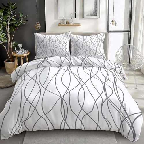 XCQHZYQ Bettwäsche-Sets Geometrische Linien Moderne Bettwäsche 180x200 cm Weiche Mikrofaser Allergiker 3 Teilig Bettbezug mit Reißverschluss, Deckenbezug für Teenager Erwachsene