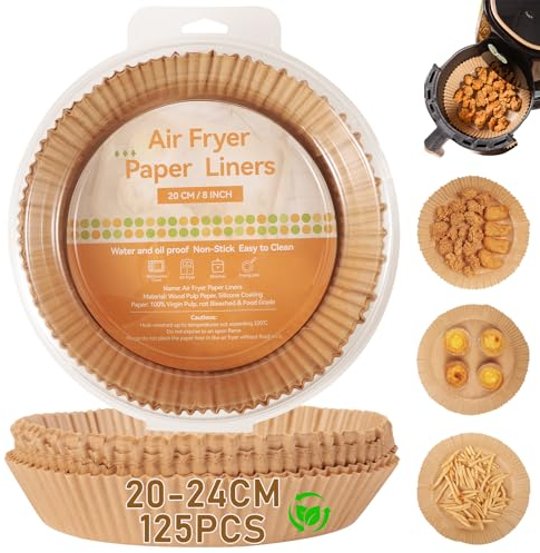 LXUDN Airfryer Backpapier 20-24CM, 125 Stück Backpapier für Heißluftfritteuse Eckig, 4.5L-7L Air Fryer Baking Paper, Heissluftfritteuse Papier Air Fryer Rund Disposable Paper Liner Kompatibel Ninja