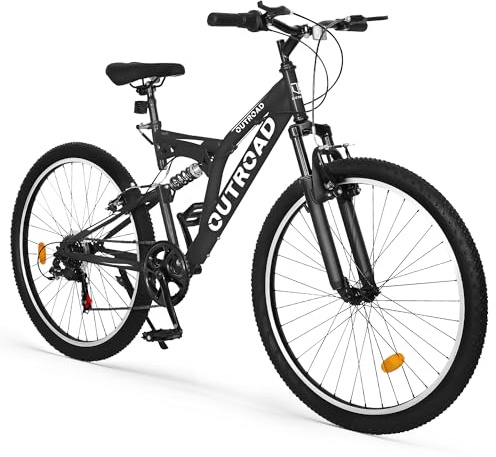Max4out 26 inch Mountain Bike Dual Full Suspension, Outdoor Hybrid Bikes,7-Speed/High-Carbon Steel, for Men Women Adult, MTB Bicycle with Suspension Fork,Sleek Colors
