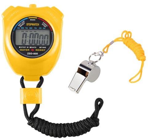 Vicloon Sport Stopwatch Timer, Professional Digital Sport Timer with Stainless Steel Whistle, Large LCD Display Suitable for Football, Basketball, Running, Swimming, Fitness and More (Yellow)