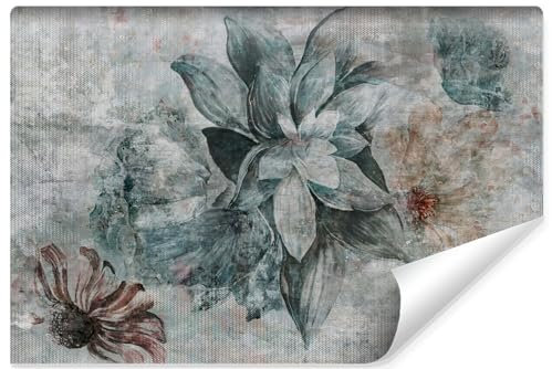 Muralo - Papel pintado 3D no tejido - Fotomural efecto 3D - Papel pintado para sala de estar dormitorio Papel pintado - Fotomural - Diseño de flores y hormigón - Br.520 cm x Alto 318 cm