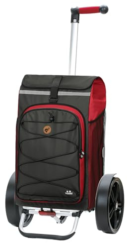 Andersen Tura Shopper Fado 2.1 Chariot de courses Rouge 74 l Chariot de courses Loisirs Thermique XXL Aluminium Poignée ergonomique pliable Roulement à billes, 135-143-72