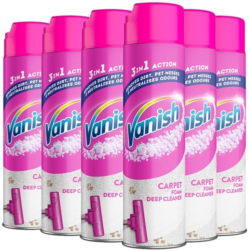Vanish Carpet Cleaner + Upholstery, Gold Power Foam Shampoo, Large Area Cleaning, 600 ml Pack of 6, Bulk Buy (Total 6 x 600ml)