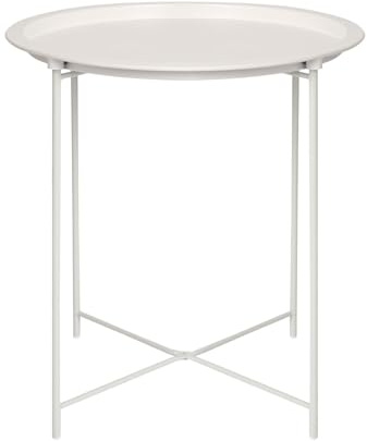 Harbour Housewares Round Tray Table with Removable Tray - Pack of 1 - Matte White Steel Bed Side Table Raised Lip Serving Dish Compact Collapsible Folding Stand for Bedroom, Home and Office