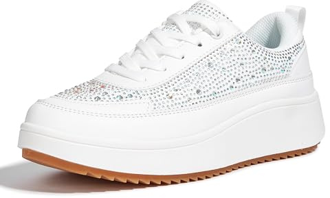 LUCKY STEP Baskets Tendance pour Femme - Chunky décontractées - Chaussures de Marche tressées rétro Scintillantes