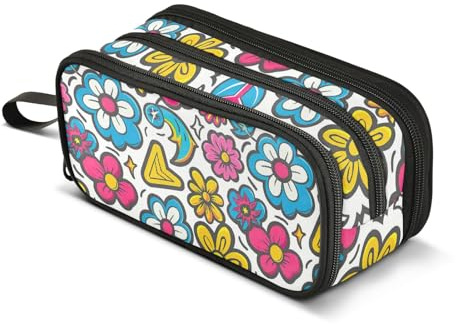 CHIFIGNO Federmäppchen mit niedlichem Cartoon-Blumenmotiv, großes Fassungsvermögen, Federmäppchen, Büro, Schulbedarf, Make-up-Tasche, Schreibwarenbeutel