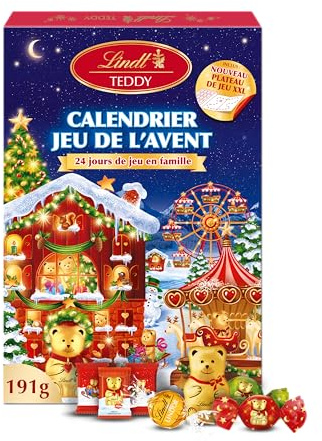 Lindt - Calendrier Jeu de l'Avent TEDDY - Assortiment de Chocolats au Lait et Blancs - Idéal pour Noël, 191g