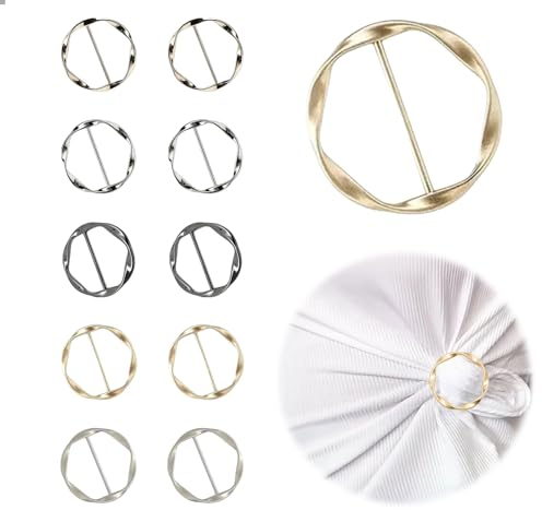 Goiern 10 piezas de clip para camiseta, chal, anillo, clips de corbata, hebillas de cinturón, hebilla de mujer, anillo para bufanda de seda suelta, camiseta, ropa, bufanda, hebilla, multicolor, L