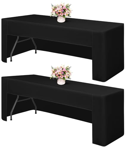 Juego de 2 Manteles de Mesa Negros, Mantel Mesa Rectangular Ajustado, Cubierta de Mesa de Tela Lavable para Espectáculos de Manualidades, Exposiciones, Fiestas, Bodas, Eventos (241 x 75 x 73 cm)