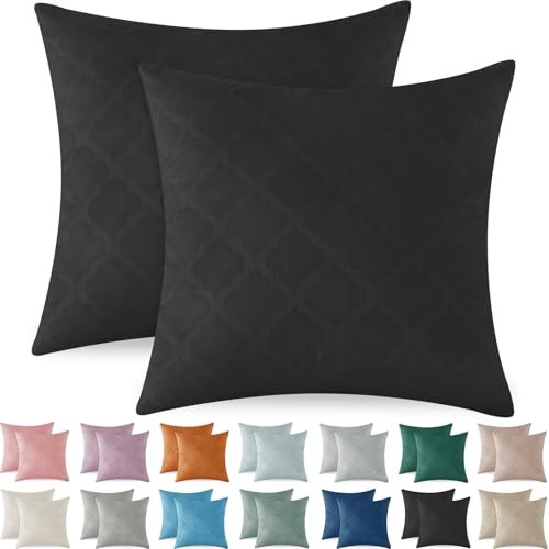 Ystyle Kissenbezug 60x60 Samt 2er Set Kissenhülle Deko für Kissen Sofa/Bett Weicher Resistent Hypoallergen Anti-Milben Atmungsaktiv Kopfkissenbezug mit Verdecktem Zip Waschbar, Schwarz