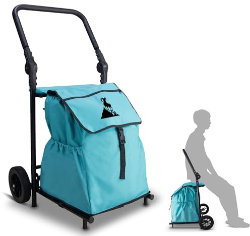 TOPWELL Shoppingvagn, vikbar upp till 50 kg shoppingvagn 120 l shoppingvagn handvagn för shopping eller transport av varor, kan användas som säte. (himmelsblå)