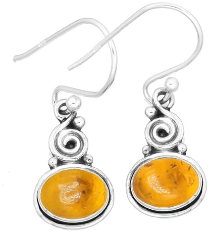 Pendientes colgantes de plata con ámbar naranja de Jeweloporium, pendientes de plata de ley 925 para mujer, joyería bohemia con piedras preciosas ovaladas.