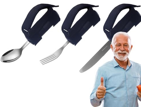 Utensilios adaptativos para temblores de mano, 3 utensilios adaptativos | para la alimentación de ancianos, juego de tenedores de cuchara de acero inoxidable, cubiertos adaptativos para debilidad