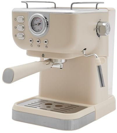 WindWilder Espressomaschine mit Milchaufschäumer 1050W 20Bar, 92℃ Temperaturbereich, Halbautomatische Kaffeemaschine mit Filter und Presslöffel, 1.5L Wassertank, 19.5x26x28cm, Weiß