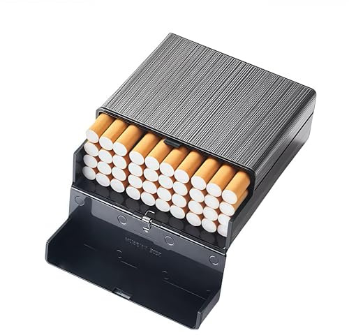 Pandalein Groß Zigarettenetui aus Metall, Zigarettenschachtel für 40 Zigaretten, Edelstahl Zigarettencase Zigarettenbox Zigaretten Etui für Damen Herren (Schwarz)