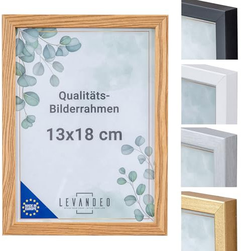 levandeo Bilderrahmen Echtholz Made in EU 13x18 Natur mit Glasscheibe Portrait Fotorahmen Holz Kiefernholz Picture Frame