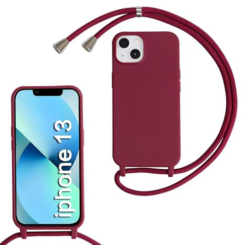 xinyunew Handykette für iPhone 13 Hülle mit Band, Handyhülle mit Schnur zum Umhängen, weiche TPU Silikonhülle mit Band [abnehmbar] Halskettenhülle für iPhone 13-Rot | Kameraschutz und Bildschirmschutz, Necklace Handyhülle mit Schnur Stossfest Schutzhülle für zum Umhängen Case mit Kordel