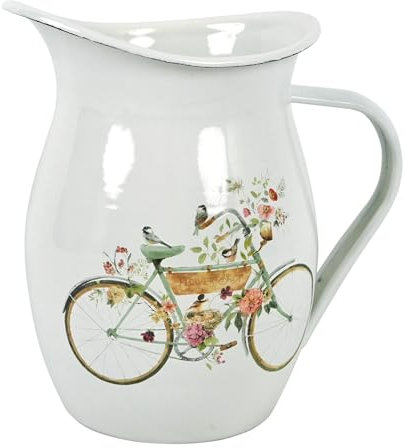 Emaillekanne Kleine Vasen Vintage Metall Blumenvase Milchkännchen Vase Blumen und Vögel für Blumen Rustikale Vase Small Rustic Vases Flower Pitcher
