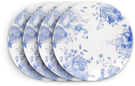 Wade Blue Floral Set of 4 Dinner Plates with Pale Blue & White Floral Pattern, Crafted from Earthenware, UK Designed Heritage Dinnerware, Made in Stoke-on-Trent, 28cm, Blue, WA967037BLU