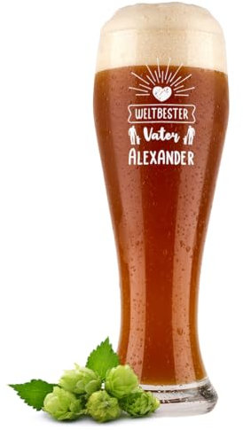 polar-effekt Weizenglas 0,5 Liter mit Gravur Weltbester Vater - Vatertagsgeschenk für Männer - Bierglas mit Namen - Spülmaschinenfestes Weißbierglas