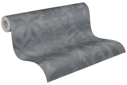 Livingwalls Floral-Vliestapete – Grau, Schwarz – 10,05 x 0,53 m | Florales Floral-Motiv als natürlicher Blickfang – matte Motivtapete, einfach zu verkleben & spurlos abziehbar