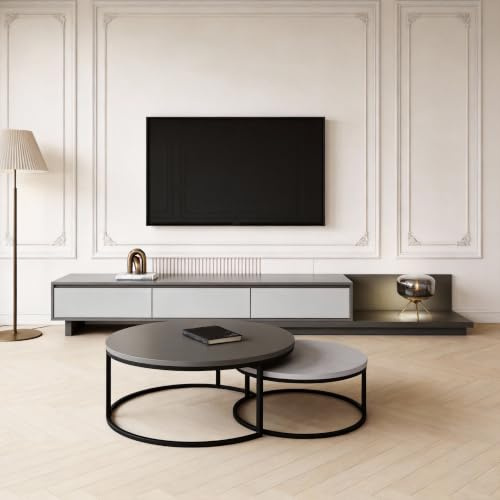 TV Cabinet with 3 Drawers – Extendable TV Unit Adjustable from 200cm to 330cm, Grey TV Stand for Living Room (grey)