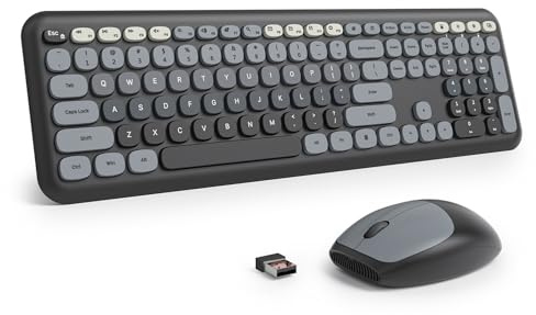 SOLIDEE Combo Clavier et Souris Sans Fil Coloré,Clavier Rétro 2.4GHz de Machine à Écrire,Clavier 104 Touches avec Pavé Numérique,Clavier à Membrane Silencieuse(Américain QWERTY)(BlackGray Gradient)