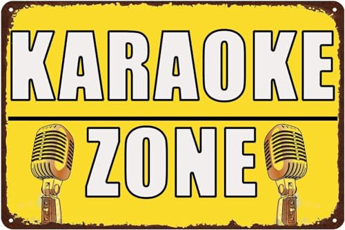 Karaoke Zone Metal Signs Vintage Music Poster Tin Sign, Funny Room Door Sign Home Kitchen Garage Bar Pub Wall Decor GiftTin Sign 8X12 Inches