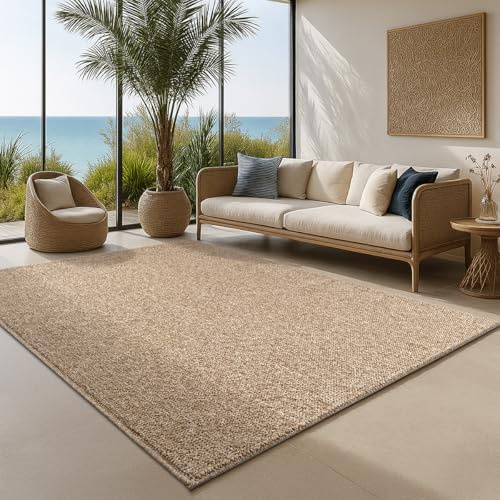 the carpet Cairo – Tapis d’extérieur résistant aux intempéries, Aspect Jute Naturel avec Boucles, Durable, Facile d’Entretien, pour Balcon, terrasse et Jardin, 200 x 280 cm