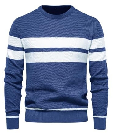 UUAISSO Maglione da Uomo Girocollo a Righe Coordinato con i Colori Felpe Pullover Lavorato a Maglia per Casual Bleu Foncé S